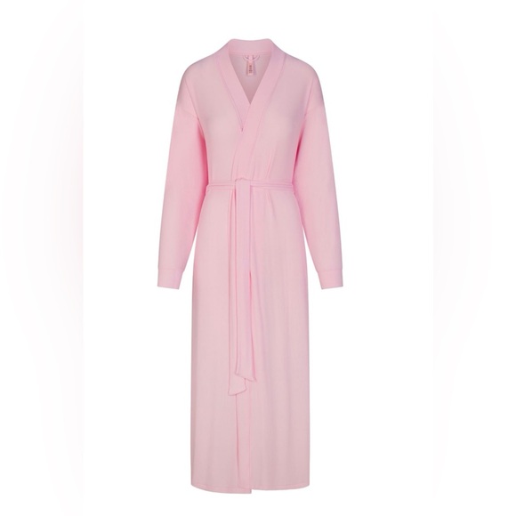 SKIMS Valentine’s Cherry Blossom Pink Soft Lounge Long Robe Medium Rib NWT New M - Picture 4 of 15